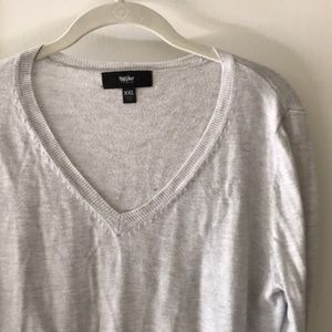 Long gray v neck sweater